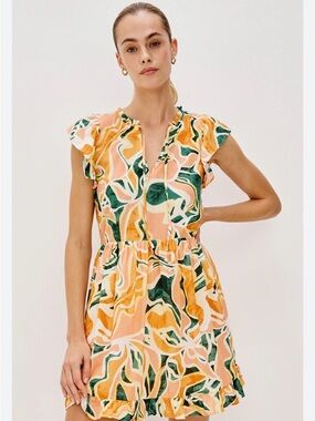 Rails Floral Mini Dress XS NWT Ruffle Sleeve Tiered Peach Green Boho Summer